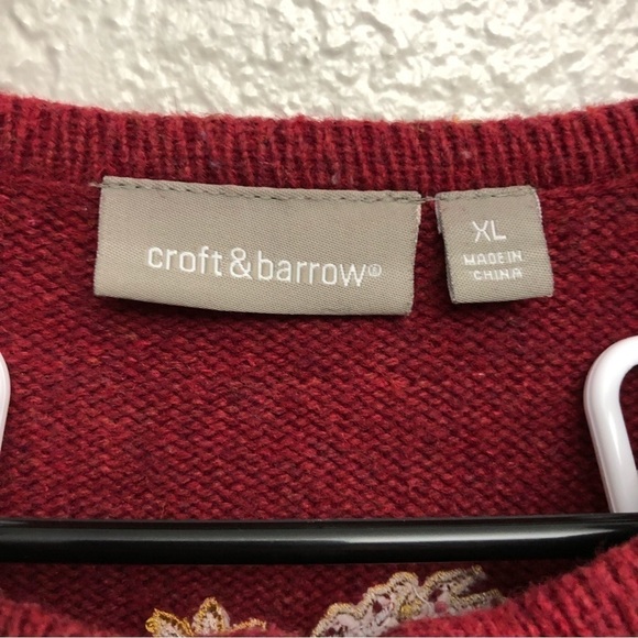 Croft‎ & Barrow Women’s Red Autumn Falling Leaves Full Zip Sweater XL - Picture 2 of 5